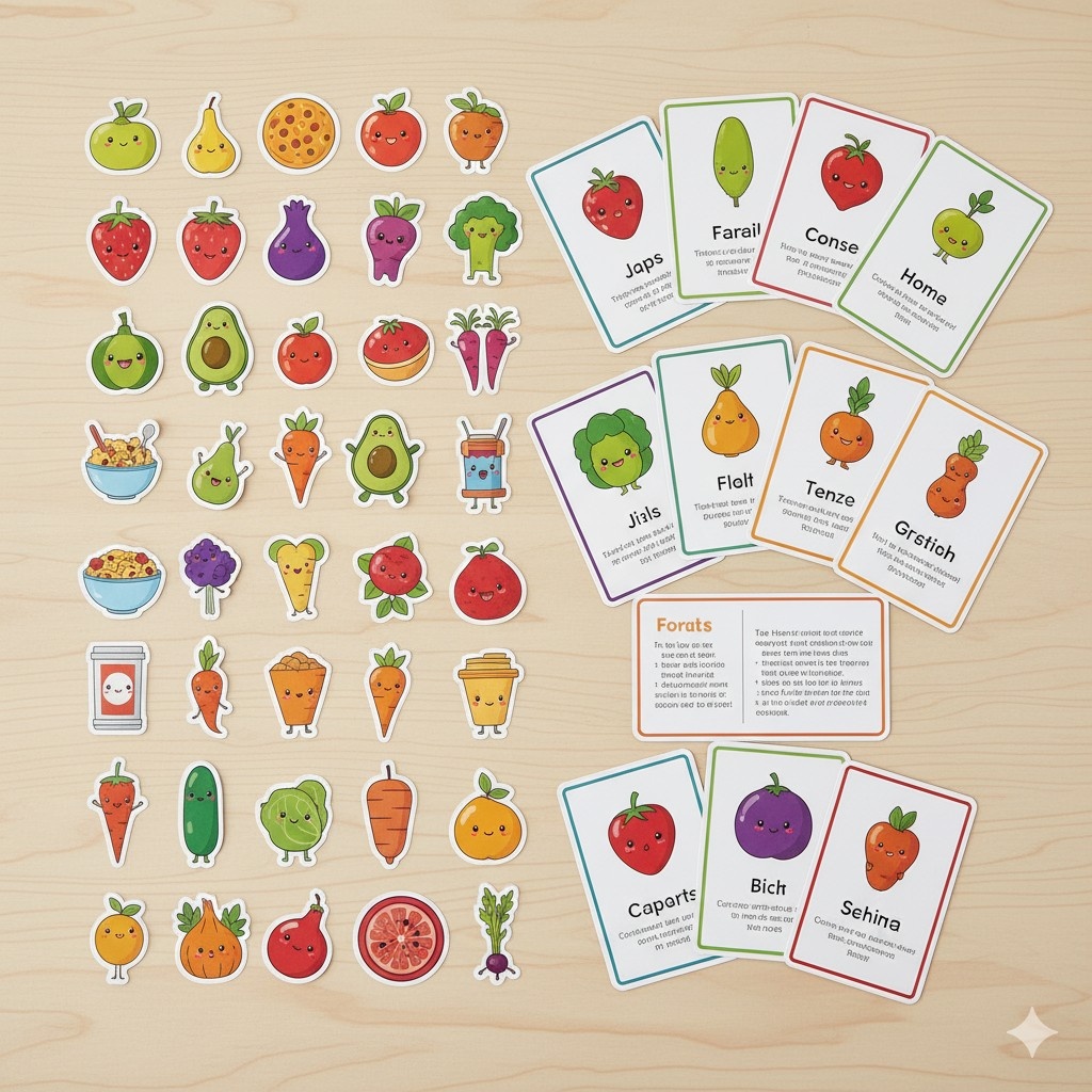 Educational food stickers & flashcards